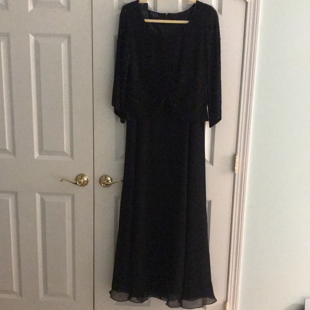 New J Kara JKara Black Beaded Chiffon Evening Gown Wedding Mother of Bride 8